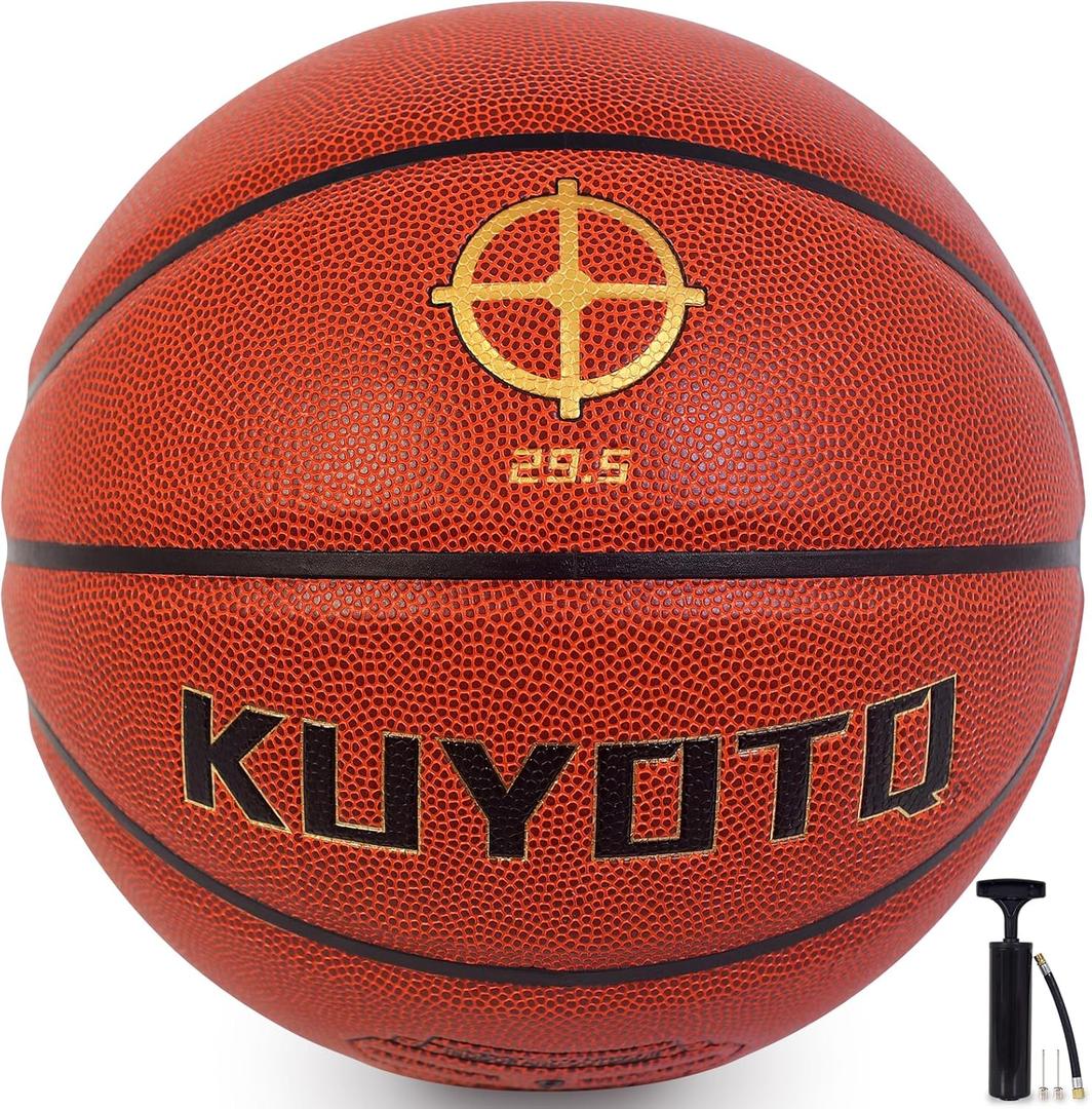 KUYOTQ Kids Toddler Youth Adult Size 3/4/5/6/7 Basketball 22/25.5/27.5/28.5/29.5" Thickened Rubber or Faux Leather Indoor Outdoor Basketball for Boys Girls Womens Mens Basket Ball Gifts (Brown-Soft Touch Faux Leather-With Pump)