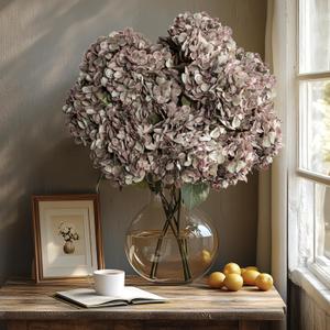 Artificial Flower Fake Silk Hydrangea Heads Bouquet with Stems Bulk for Fall Decoration Table Center Christmas Indoor Outdoor Faux Floral Realistic with Leaves Plants Crafts 8PCS(Brown)