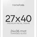 Homeforia 27x40 White Poster Frame, High-End Metal, 24x36 Mat, Glass