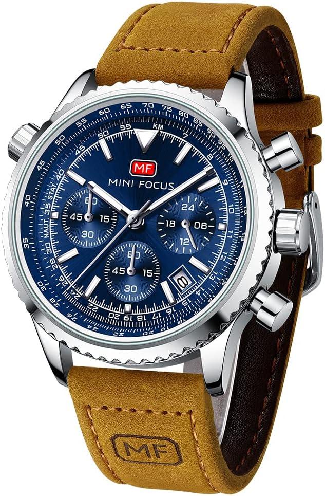 AIMES Mens Watches for Men Casual Chronograph Waterproof Sport Military Watch Analog Quartz Movement Stylish Luxury Dress Wrist Watch Elegant Gift Watch for Men (A2-brown blue)