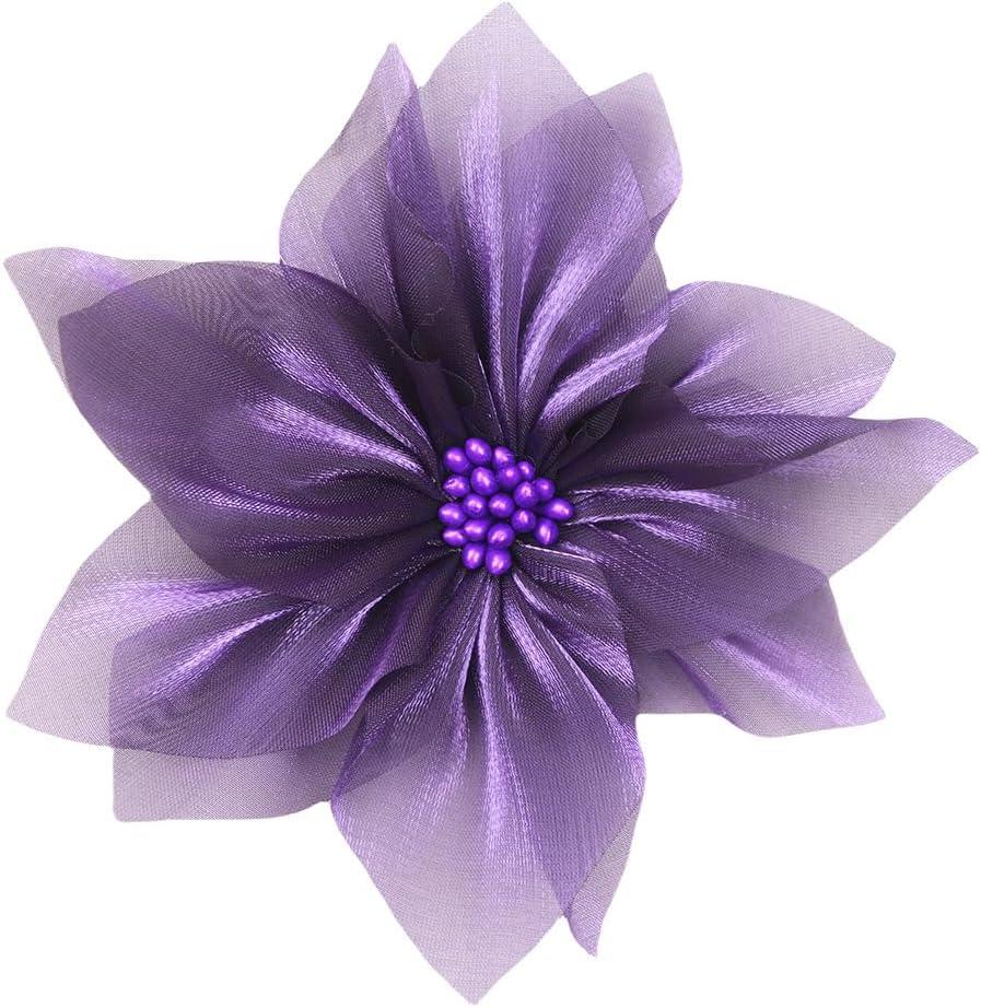 Huralona 8pcs Organza Ribbon Flowers Chiffon Flowers 4.5"/11.5cm for Crafts Wedding Decor DIY Flower for Headpiece Appliques (Purple) 2 Packs