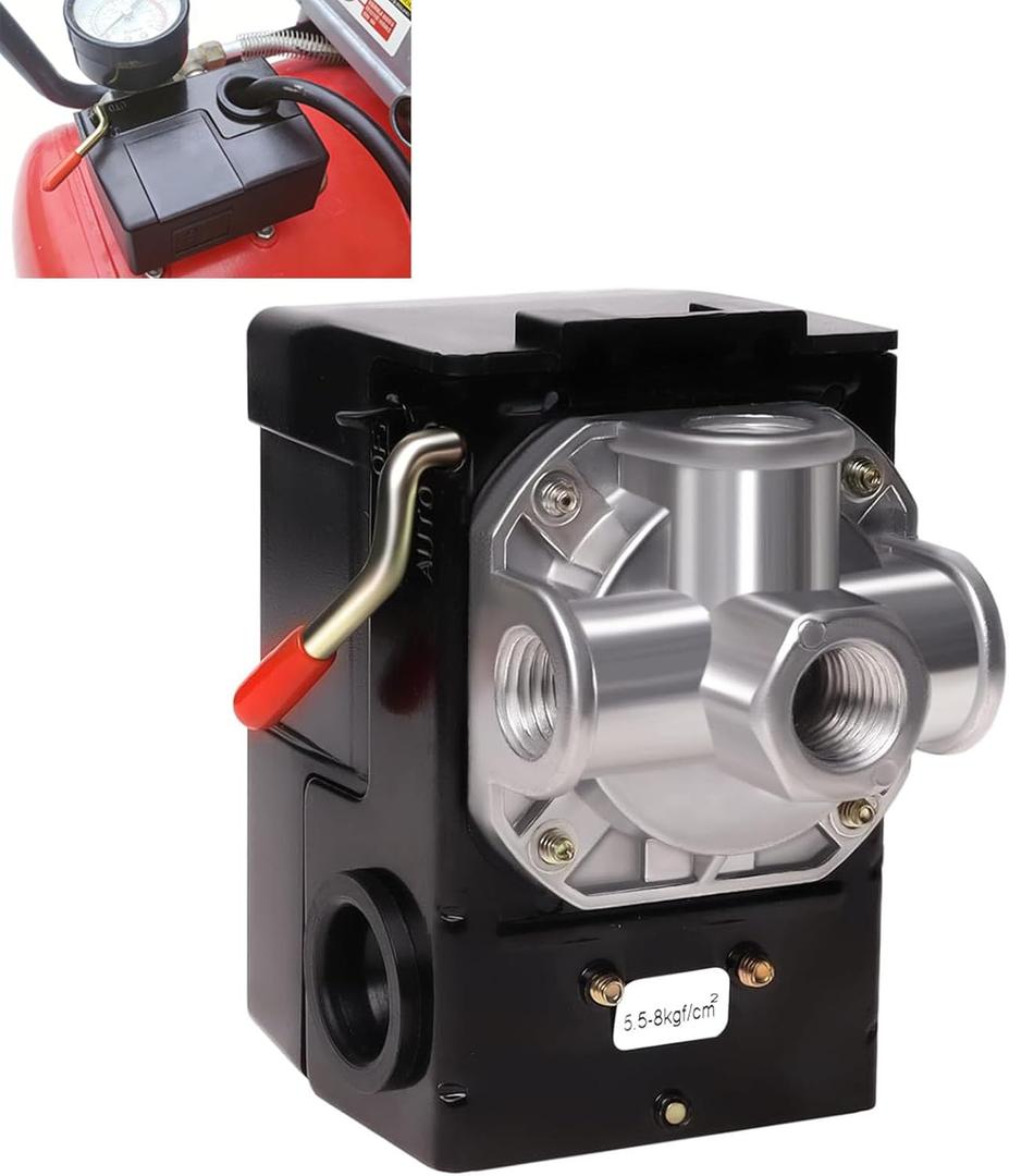 Air Compressor Pressure Switch LF10-4H, 4 Port 1/4" NPT, 95-125 PSI Pressure Control Switch for Air Compressor Parts Replacement