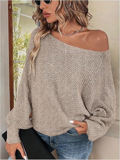 RoseSeek Women's Off The Shoulder Poncho Sweater Knit Pullover Cropped Sweaters Fall Outfits Apricot Medium