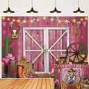 2 x Western Pink Barn Background for Photography - Retro Rustic Farm Wooden House Banner - Cowgirl Baby Shower Birthday Party Supplies (7X5FT)