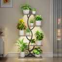 Plant Stand Indoor with Grow Lights - 44" Tall Corner Plant Stands for Indoor Plants, 5 Tiered Metal Plant Shelf, Curved Plant Flower Holder Dispaly Rack for Living Room, Home Patio Balcony (Gray)