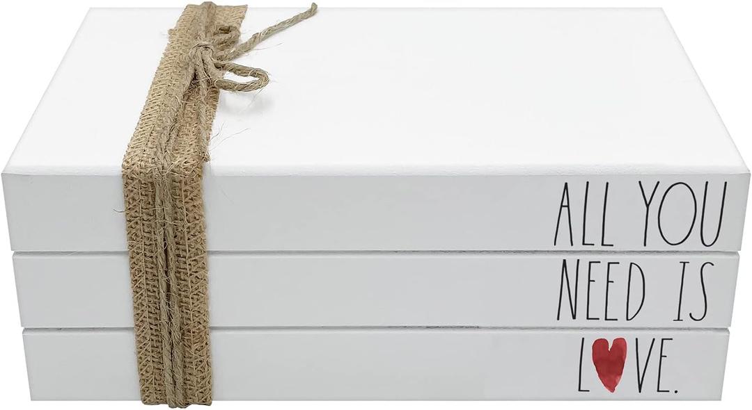 Rae Dunn Faux Decorative Books with Written Messages  White Distressed Wood Decoration for Old Vintage, Antique, Farmhouse, Boho Designer Style