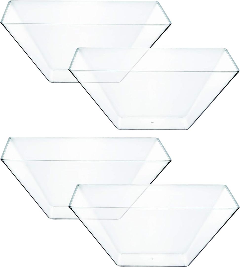 PLASTICPRO Disposable Square Plastic Small Clear Serving Bowls Extra Heavy Duty for Party's Snack or Salad Bowl, Elegant Pack of 4