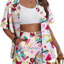 VILOVE 80s 90s 2 Piece Outfit for Women Color Block Theme Party Disco Matching Sets Retro Neon Summer Short Set (L)
