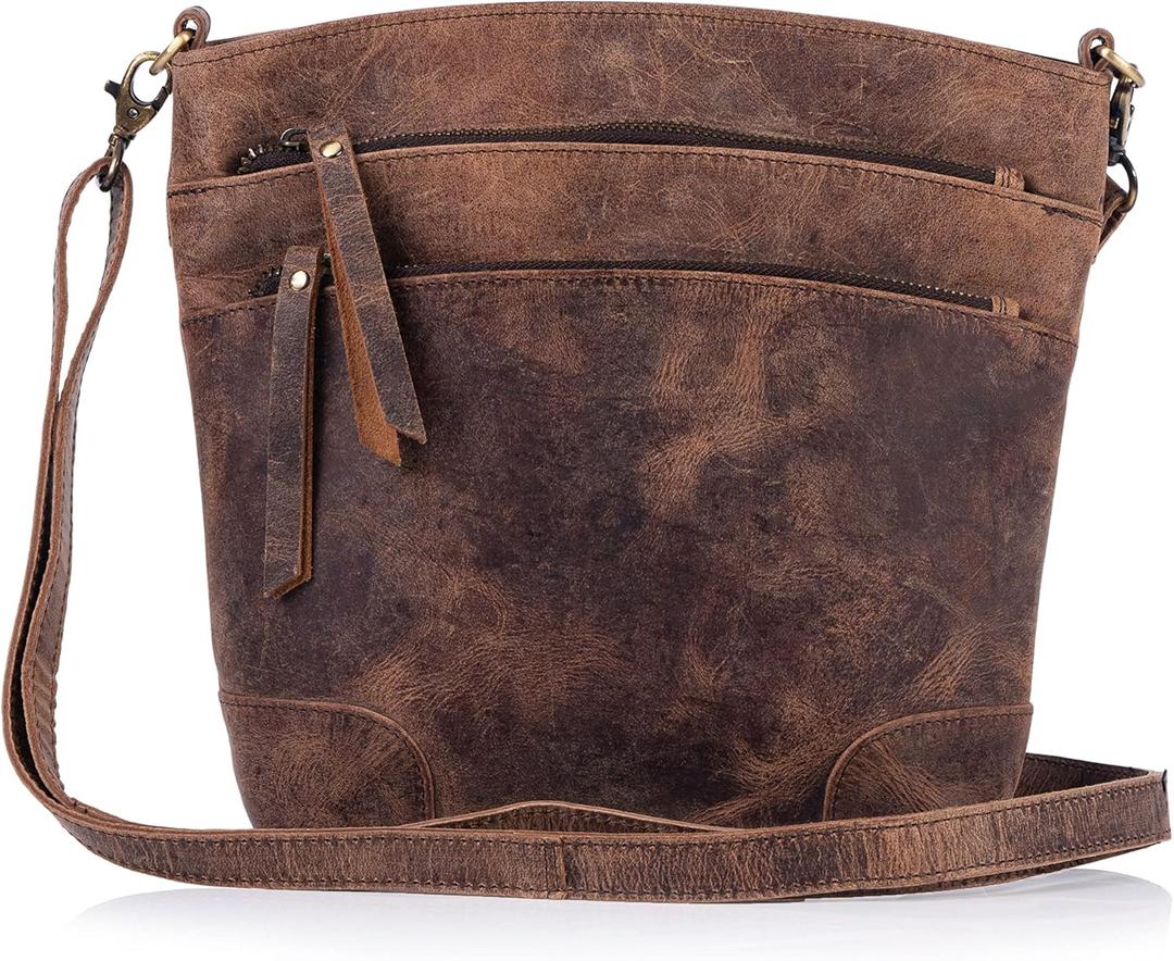 Leather Crossbody Bag for women purse tote ladies bags satchel travel tote shoulder bag (Distressed Tan)