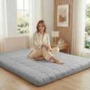 ZonLi Japanese Floor Mattress Futon Mattress Queen Size, 4" Thicken Roll Up Tatami Mat w/ 100% Cotton Washable Cover, Portable & Foldable Floor Bed Mattress for Sleeping, Dormitory, Adult Kids, Grey, Queen (80"L x 60"W x 4"Th)