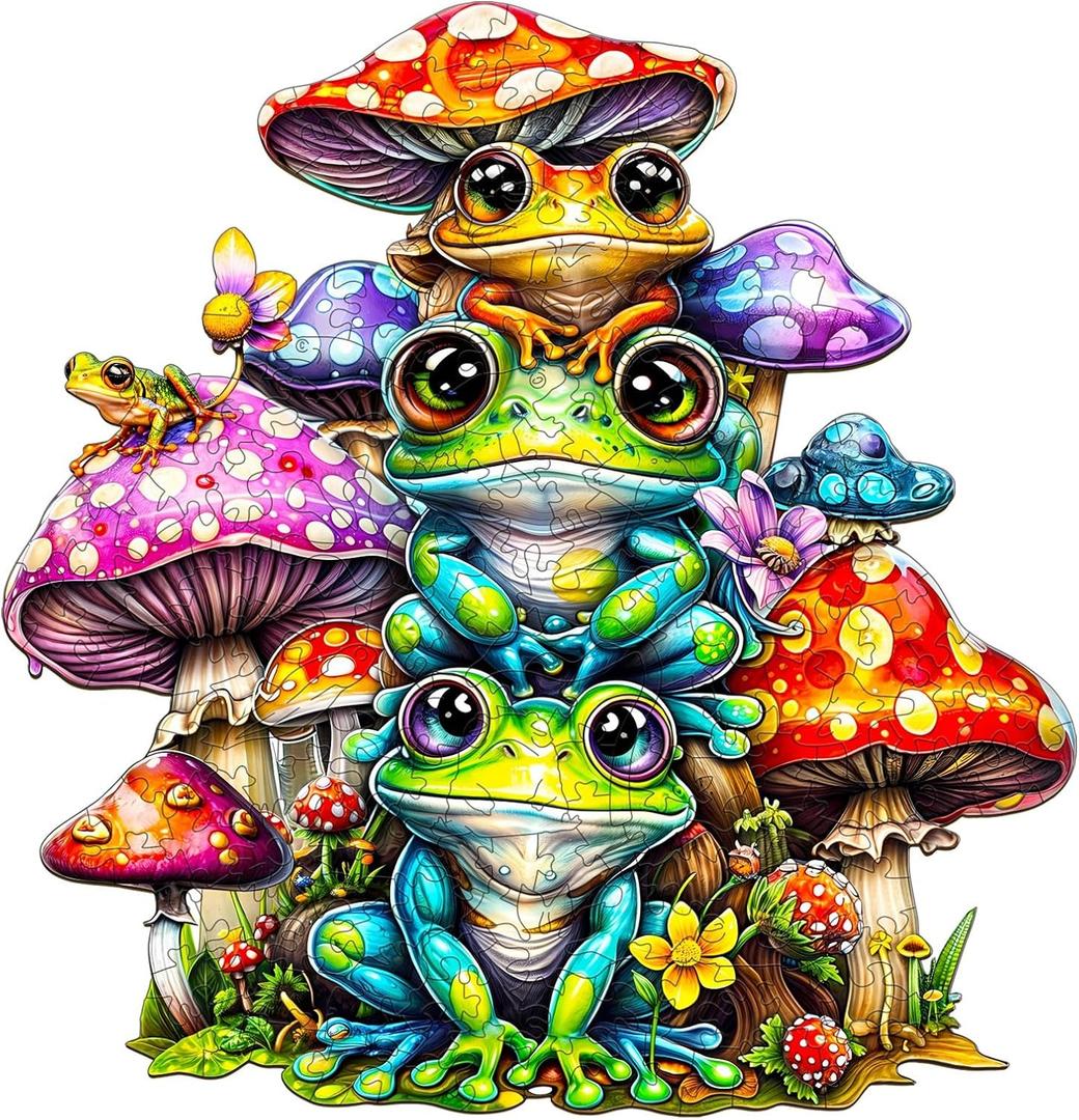 Wooden Puzzles for Adults - Frog Family Wooden Jigsaw Puzzle - Unique Animal Shaped Wood Puzzles Adult - Christmas Birthday Gifts for Adults/Friends/Family - 190pcs 11.4 * 10.9in (Medium)