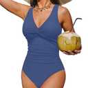 Holipick Blue Women Tummy Control One Piece Swimsuit - Push Up Bathing Suit Full Coverage Slimming Swimwear XL