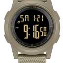 LN LENQIN Mens Watches Digital Watch for Men Stopwatch Ultra-Thin Minimalist Military Sports Waterproof Mens Wrist Watches with LED Backlight/Alarm/Timer/Date (Black Gold Khaki)