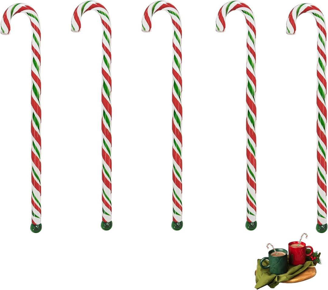 Christmas Candy Cane Glass Stir Sticks - 7.1" Cute Swizzle Stick for Coffee & Cocktails - Festive Red, Green& White Striped Design - Holiday Party Drink Mixers Essentials (5-Pack) Christmas Candy Cane Glass Stir Sticks - 7.1" Cute Swizzle Stick for Coffee & Cocktails - Festive Red, Green& White Striped Design - Holiday Party Drink Mixers Essentials (5-Pack)
