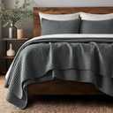 EVERGRACE Cross Stitch Pre-Washed Cotton Quilt Bedding Set Queen Size, Oversized Lightweight Bedspread Coverlet for All Season, Charcoal, 92"x96"