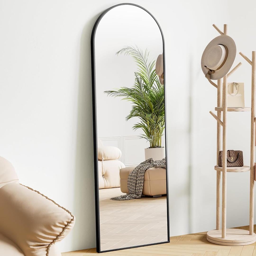 Sweetcrispy 60"x16" Arched Full Length Mirror, Standing or Leaning Full Body Mirror with Aluminum Alloy Thin Frame, Suitable for Bedroom or Cloakroom,Black