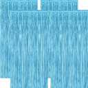 4 Pack Party Decorations, 3.28 FT x 7.05 FT Blue Foil Streamers, Metallic Sky Blue Backdrop Fringe Curtains Birthday Back Drop, Winter Backdrop for Party Supplies Door Decor Hanging