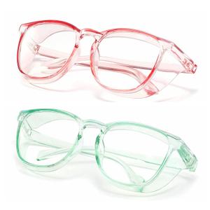 Alsenor Safety Glasses Anti Fog Goggles Protective Eyewear Blue Light Blocking Anti Dust UV Protection Glasses For Men Women (2 Pack (Pink + Jade))
