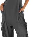 Caracilia Overalls for Women Loose Fit Summer Casual Jumpsuit Sleeveless Baggy Harem Pants Rompers One Piece Jumpers Outfits Dark Grey, Small