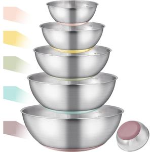 Stainless Steel Mixing Bowl Set - High - Quality, Durable and Rust - Resistant for Baking, Cooking, and Salad Making,Kitchen meal preparation,Great for Mixing & Serving,Anti slip silicone rubber base
