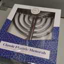 Large 13 Inch Electric Stainless Steel Hanukkah Menorah, Highly Polished Chrome Plated Electric Menorah with 10 Flickering Chanukah Bulbs