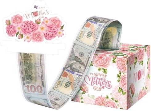 Pack Of 3 Jaywayang Mother's Day Money Box for Gift, Surprise Money Gift Box with Card and Cash Holder for Mom Grandmother, DIY Fun Mother's Day Cash Box, Includes 50Pcs Transparent Bags Pink Flower
