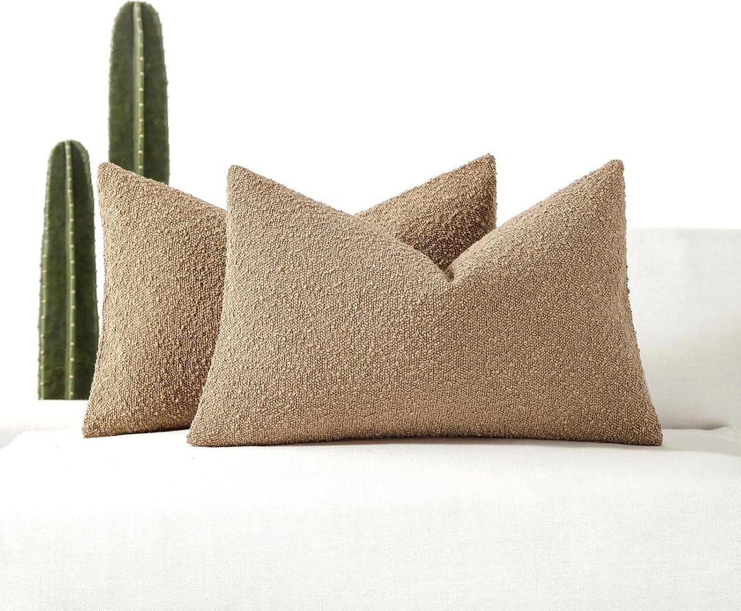 12x20 Boucle Lumbar Pillow Covers, Set of 2, Camel