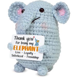 2 x OASSIE Best Friend Birthday Gifts for Women - Positive Crochet Elephant | Friendship Gifts, Presents for Bestie, Handmade, Soft and Comforting, Emotional Support, Squeezable, Ready to Gift
