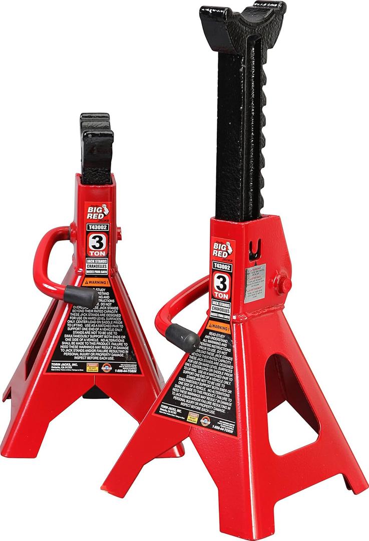 BIG RED T43202 Torin Heavy Duty Steel Jack Stands: 3 Ton (6,000 lb) Capacity Car Lifting Stand,1 Pair (Not Suitable for SUV,Truck) (2 count (pack of 1))