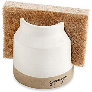 Mud Pie 41220001 Stoneware Sponge Holder, 3 1/2" x 3 1/2", Brown and White