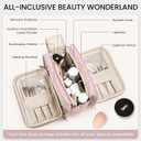 Travel Makeup Bag Women's Large Capacity Cosmetic Portable Organizer Large Opening Waterproof Storage Toiletry Bags Vertical Free-Standing Brush Holder for Easy Access Pink