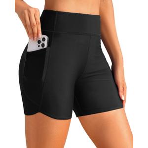 Daci Women High Waisted Swim Shorts - 5"/7" Bathing Suit Short with Pockets Liner Tummy Control Swimsuit Bottom Boy Shorts (XX-Large, Black)