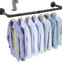OROPY Industrial Pipe Clothing Rack 38.4", Heavy Duty Detachable Wall Mounted Clothes Rack Black Iron Garment Bar, Multi-purpose Hanging Rod for Closet Storage, Black (Two Base)