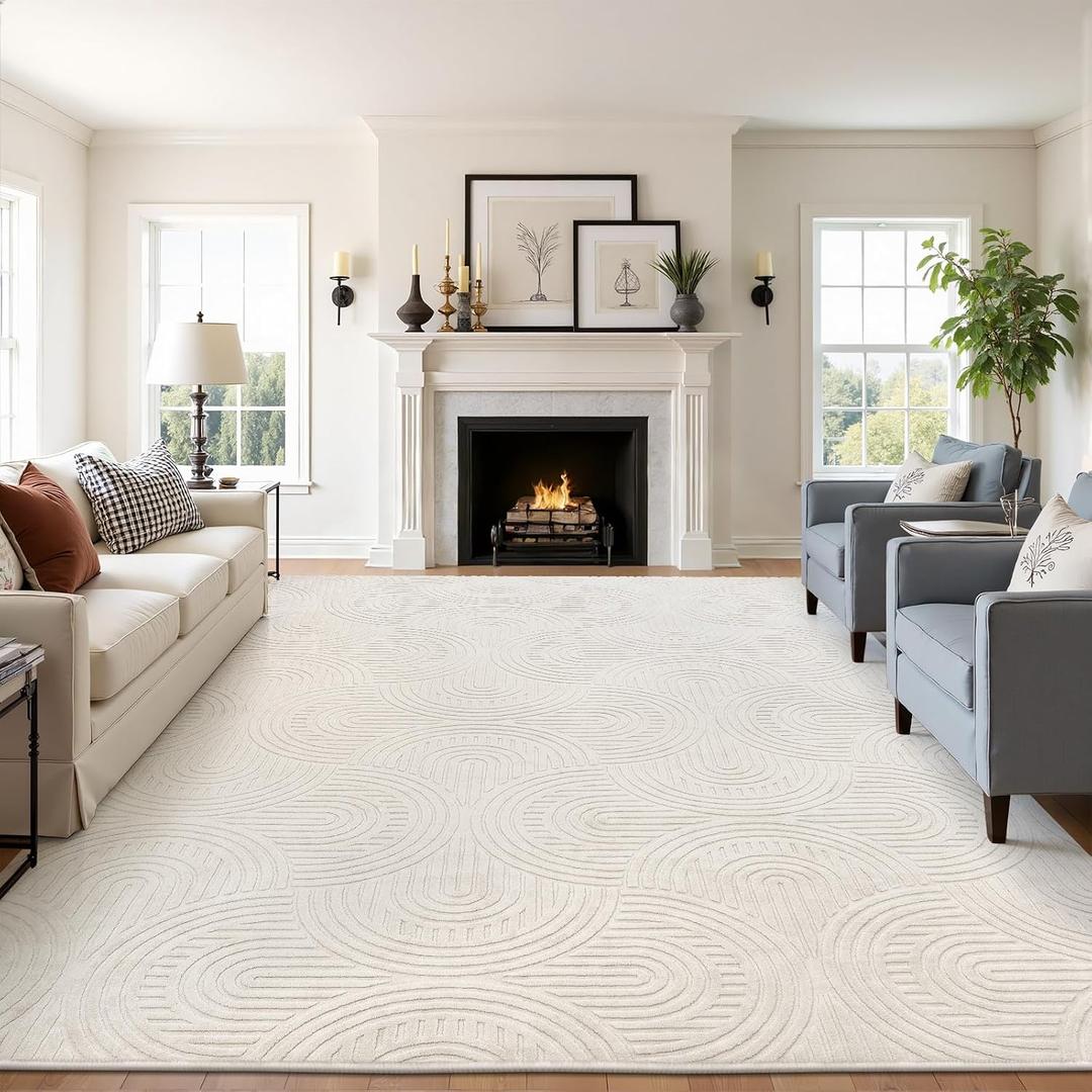 Pauwer Area Rugs for Living Room 9x12, Non Slip Washable Modern Rug, Beige
