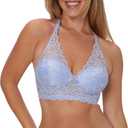 Maidenform Women's Wireless Bralette, Pure Comfort Lace Longline Bra, Convertible Bra for Women (38D, High as the Sky Blue/White)