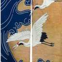 LIGICKY Retro Japanese Noren Doorway Curtain Linen White Crane Blue Wave Printed Asian Window Treatment Hanging Door Tapestry for Sushi Kitchen Home Decoration 33.5" Width x 70.9" Long
