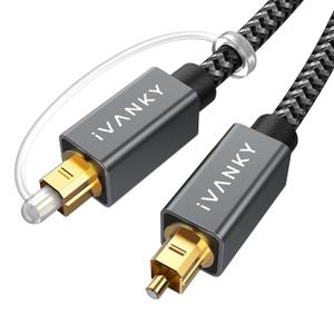 IVANKY Optical Audio Cable 15ft/4.5M Long Digital Audio Optical Cable for Soundbar, S/PDIF Toslink Fiber Optic Cord [Braided, Gold-Plated Connectors, CL3 Rated] for TV, Samsung, Xbox/PS4, Sonos-Grey