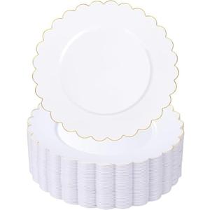 SUT 72 Pcs White Plates Disposable, White Plastic Plates With Gold Trim, 10.25 Inch Gold Dinner Plates, Fancy Plastic Plates, Plates Disposable Heavy Duty for Parties, Banquets