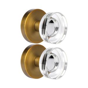 2 Pack Antique Brass Dummy Door Knob Crystal Glass Dummy Door Knobs Interior, Round Vintage Dummy Door Handle Interior for Hall Pantry Closet Door Knobs
