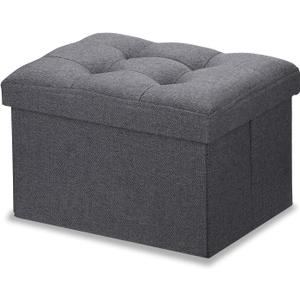 LINMAGCO Ottoman Storage Ottoman with Storage Small Foot Rest Stool Under Desk Stool Short Folding Footrest Linen Cloth Dark Gray 16X12X12IN (Grey)