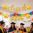 2 x Gold Class of 2026 Balloons 16 Inch Graduation Balloons Class of 2026 Balloon with Star Balloons for Graduation Decorations 2026
