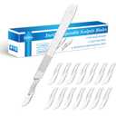 Pack of 15 Surgical Blades #10 with Stainless Steel Scalpel Handle, High Carbon Steel Dermablade Blades Individually Wrapped Sterile for Dermaplaining, Podiatry, Crafts & More