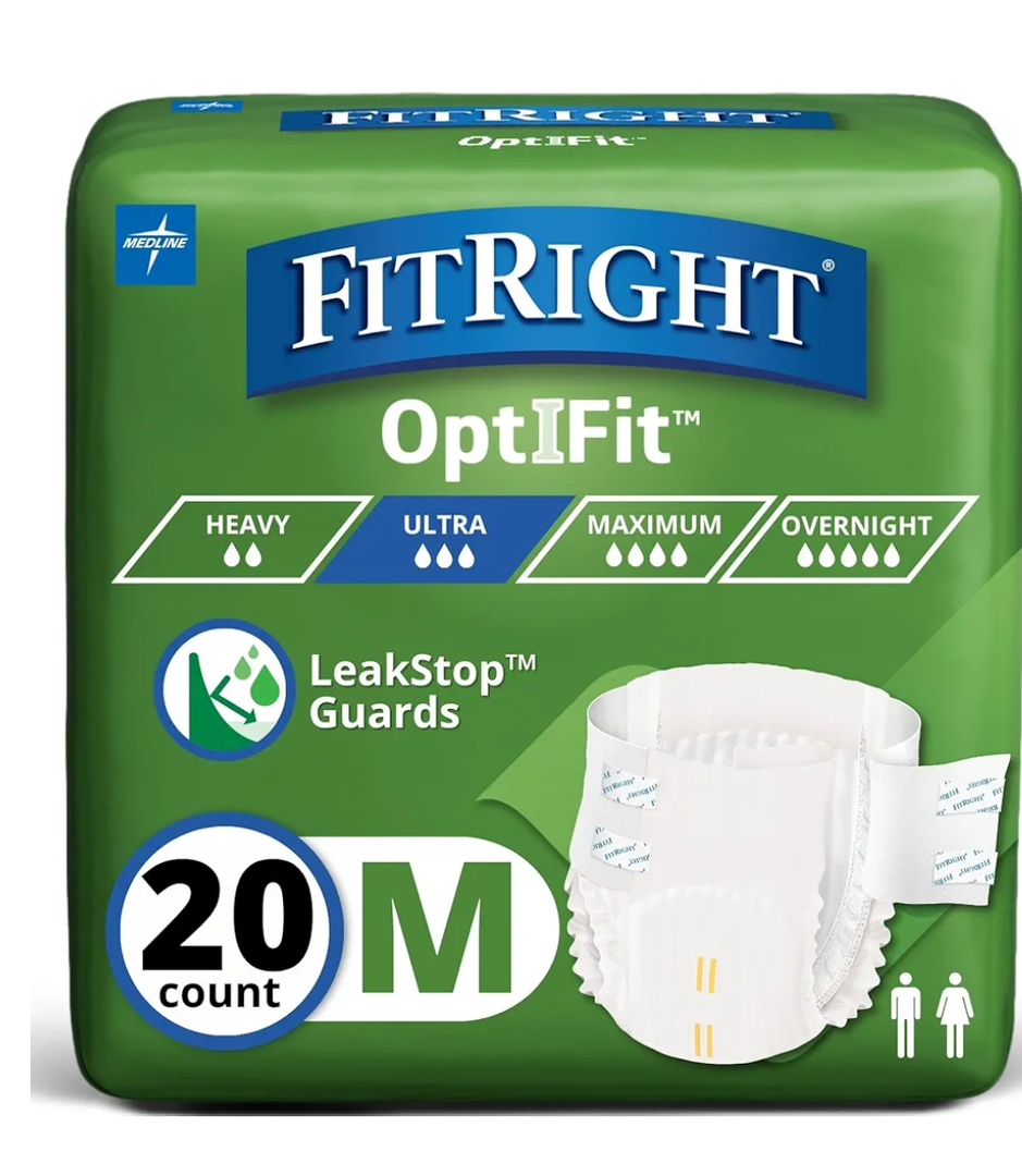 FitRight Ultra Adult Diapers, Disposable Incontinence Briefs, Leak-Proof Diaper, Absorbent Briefs For Men and Women, Maximum Protection, Medium, 32 – 44 in, 20 briefs per bag