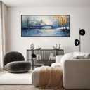 yiijeah Large Picture for Living Room - 70x31 Frames for Home Decorations Abstract Canvas Wall Art Blue and White Extra Large Artwork for Bedroom Office Decoration