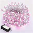 WISD Christmas Lights 43ft 200 LED Fairy String Lights with 12 Modes and Memory, Plug in String Lights for Indoor Outdoor Christmas Tree Home Garden Wedding Party Decoration, Pink+White
