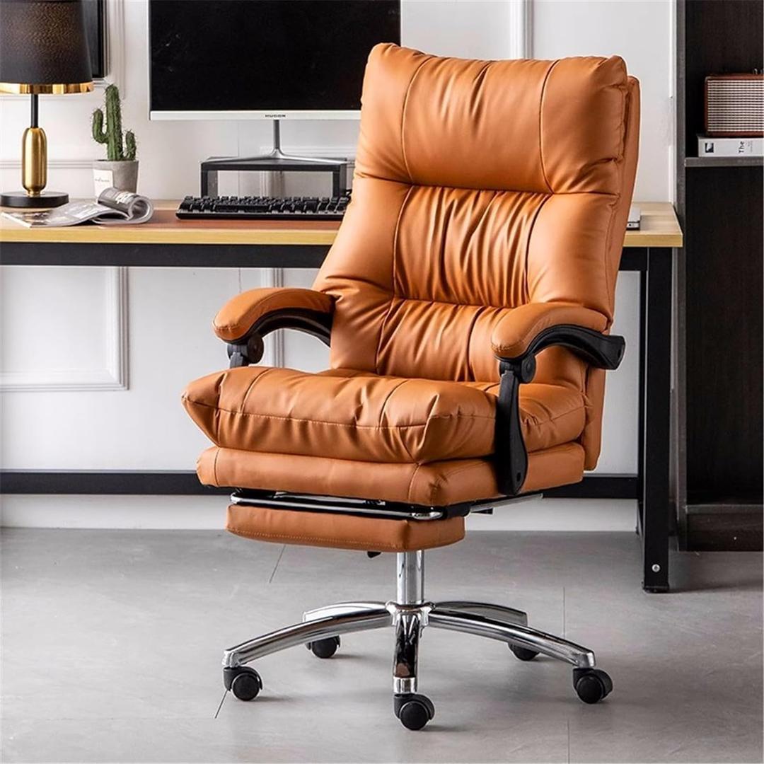 BIG  AND TALL OFFICE CHAIR ERGONOMIC LEATHER RECLINER CHAIR WITH FOOTREST, HIGH-BACK COMFY EXECUTIVE CHAIR, ORANGE, MODEL:AJCH001