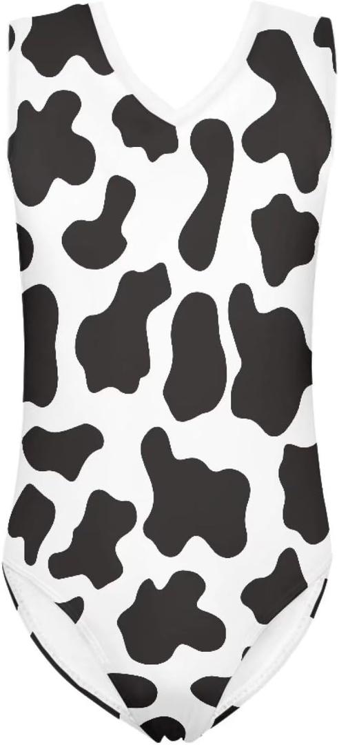 Cartoon Pattern Kids Girls Bathing Suits One Piece Swimsuit Soft & Quick Dry, (11-12 Years, Milk Cow)