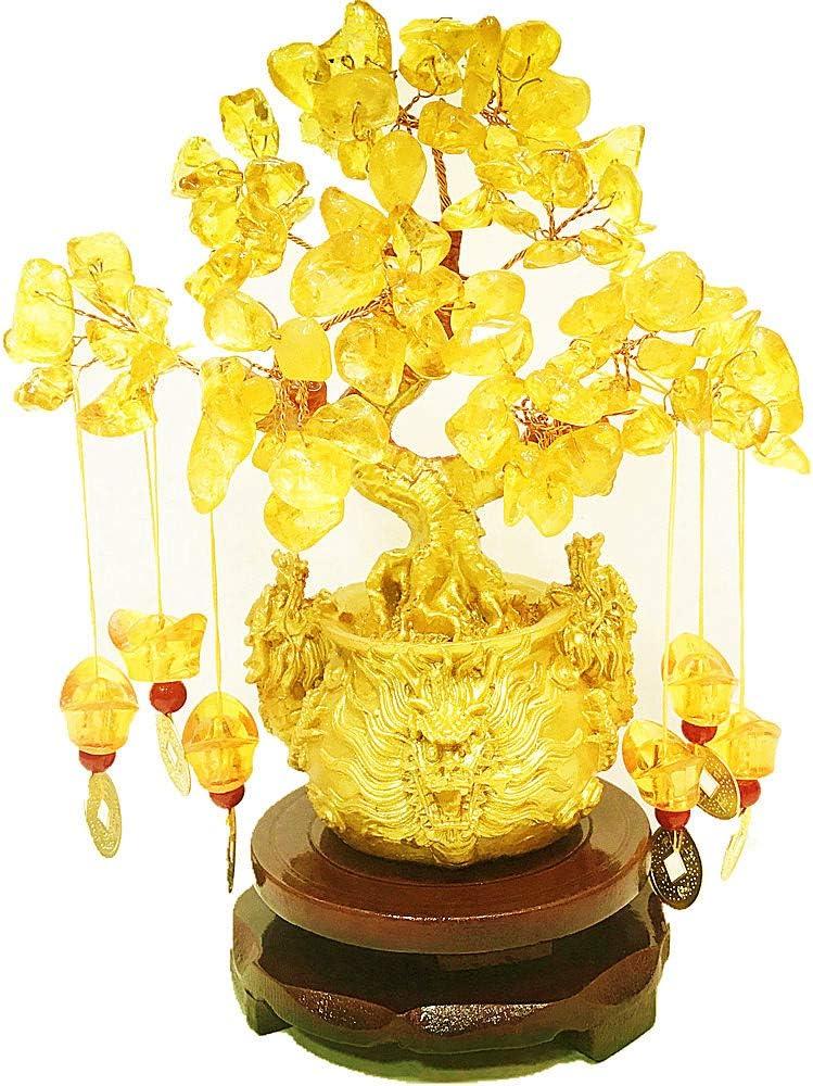 Feng Shui Yellow Crystal Tree/Yellow Crystal Money Tree and Yellow Crystal Tree, Faucet Crystal Tree/Chinese Dragon Fortune Crystal Tree/Gift Tree (Yellow)