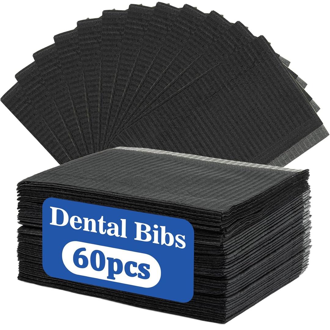 60pcs Dental Bibs Disposable - Dental Bibs Dentist Tattoo Bibs Black Nails Bibs Towels Table Covers Dental Pads Mats Lash Supplies