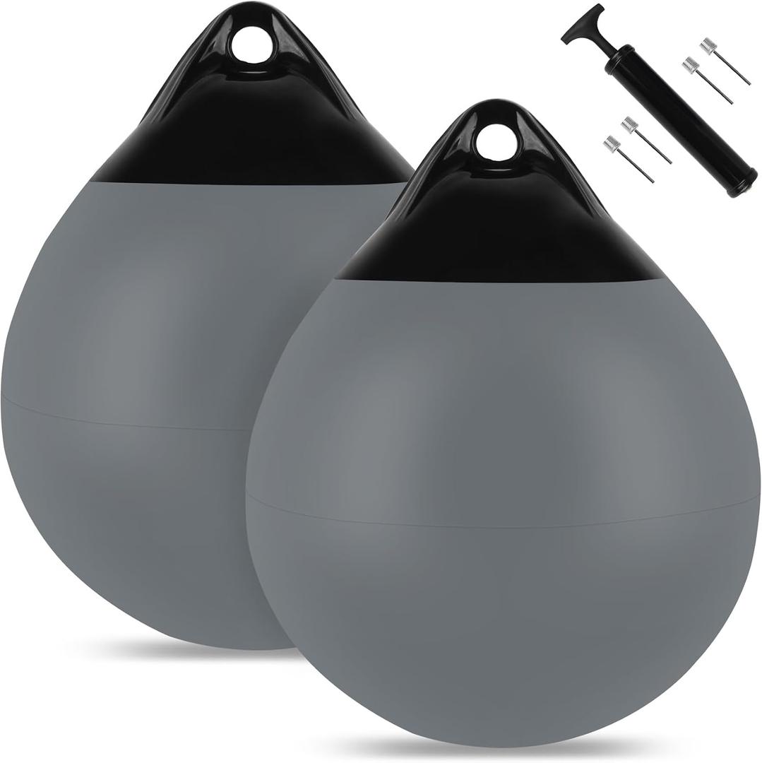 Boat Mooring Buoy 15inch 2Pack,Round Boat Fender Ball Boat Buoy Ball,Inflatable Boat Fenders Dock Bumper Ball Anchor Buoy Mooring Ball Suitable for Yachts Marinas Sailboats Ski Boats(Gray), 15"x18"